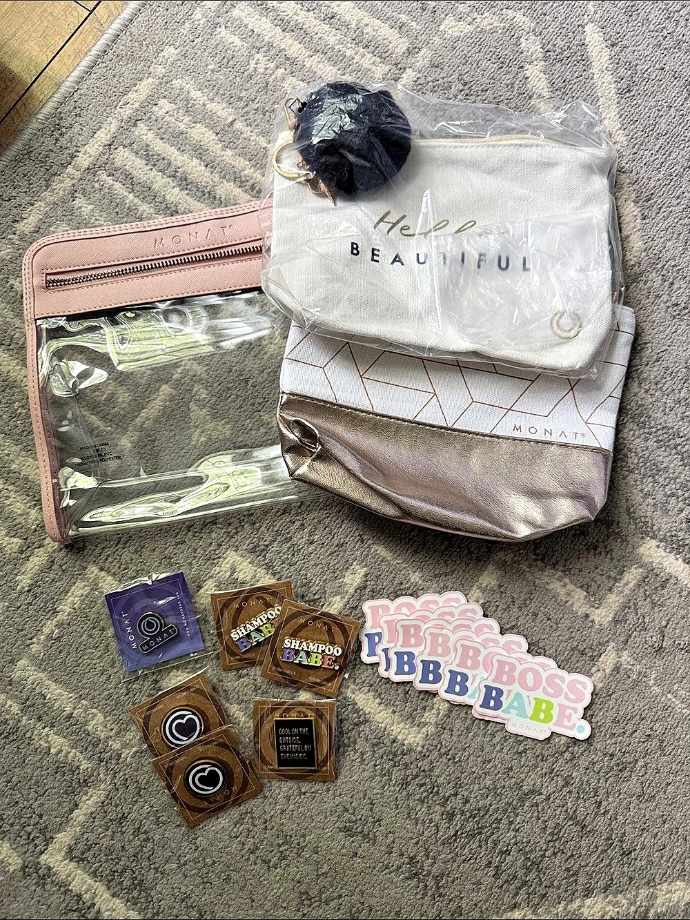 MONAT Cosmetic Bag Set in Pink & White
